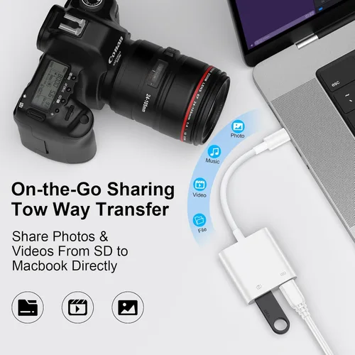 Vista 2 de Adaptador de cámara USB a USB C con puerto de carga para iPhone 16e 16 15 MacBook, adaptador USB hembra OTG para Android Samsung Galaxy A17 A36 A56