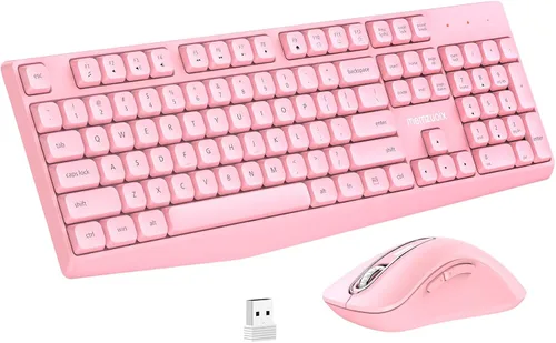 Vista 9 de memzuoix Combo de teclado y mouse inalámbricos, juego ergonómico de tamaño completo de 2.4 G con mouse de 1400 DPI, receptor USB sin retrasos