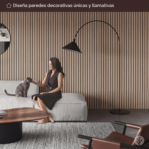Vista 3 de Bark & Bole Oak - Paneles acústicos de chapa de madera texturizada 3D para pared y techo, solución decorativa que absorbe el sonido para hogares