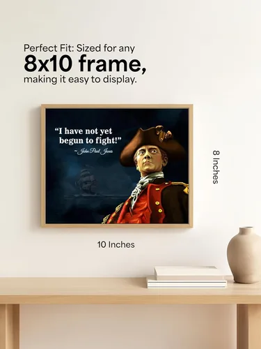 Vista 2 de AMERICAN LUXURY GIFTS Arte de pared vintage militar de la Marina de los Estados Unidos con texto en inglés "I Have Not Yet Begun to Fight John Paul