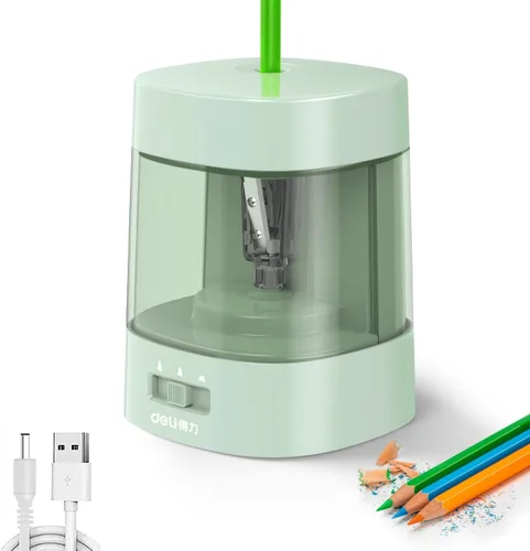 Vista 10 de Deli - Sacapuntas eléctrico, sacapuntas automáticos para lápices n.º 2 y lápices de colores, sacapuntas operado por USB y batería para niños, Negro