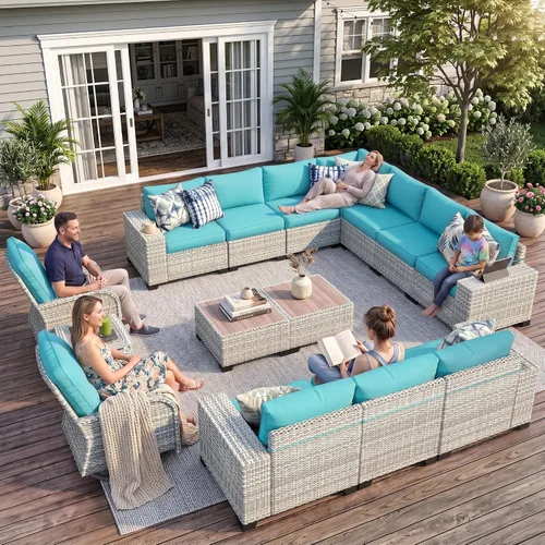 Vista 64 de Muebles de patio al aire libre conjunto PE mimbre ratán al aire libre sofá seccional Gris