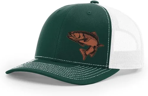 Vista 7 de Sombrero de pesca de trucha con parche de cuero grabado láser Richardson 112 Snapback Trucker Cap