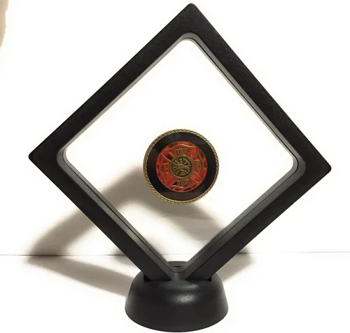 Vista 7 de RecoveryChip Diamante Negro Medallón Cuadrado Grande Challenge Moneda Chip Display Stand Holder Magic Suspension Box 4.3 inx4.3 in