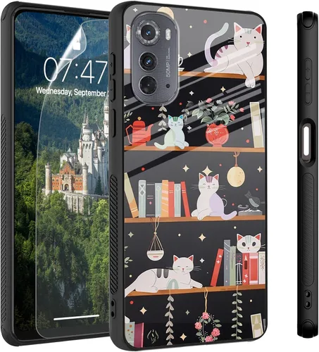 Vista 56 de Funda para Motorola Moto Edge 2022, cubierta trasera de vidrio templado con protector de pantalla, funda protectora a prueba de golpes para Motorola