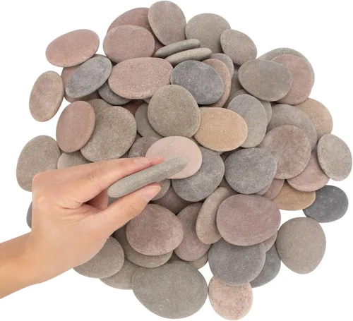Vista 4 de Aproximadamente 100 piezas de rocas para pintar, 2.2"-3.5", planas, suaves - de río, para manualidades, piedras de bricolaje DIY, 18 libras