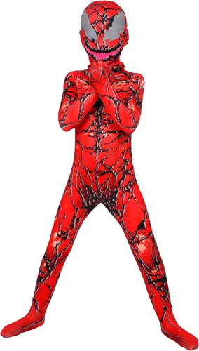 Vista 3 de Disfraz de superhéroe para niños, traje de tela de licra roja con máscara para Halloween