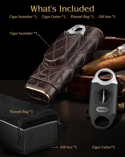 Vista 5 de Caja de cigarros, caja de humidor de viaje con cortador de puros, caja de almacenamiento portátil de cigarros forrada de madera de cedro, guillotina