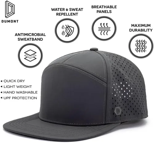 Vista 3 de Dumont Supply - Gorra de béisbol resistente al agua, 7 paneles, visera plana, rendimiento Snapback, para hombre y mujer