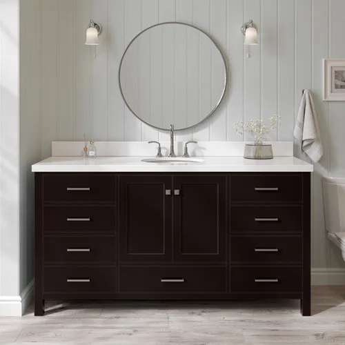 Vista 92 de ARIEL Cambridge tocador de baño con fregadero, madera maciza, encimera y protector contra salpicaduras de cuarzo blanco puro de 1.5 pulgadas