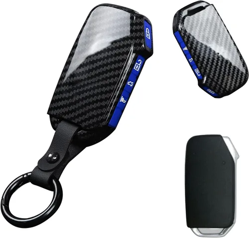 Vista 12 de x xotic tech Funda de llave con patrón de fibra de carbono negro brillante en ABS con cubierta de botón de silicona negra, compatible con KIA K3 4