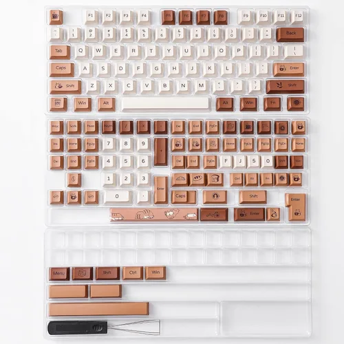 Vista 9 de YUNZII Coffee Cat Dye Sub PBT Keycaps, 152 teclas completas de sublimación por tinte, juego de teclas personalizadas con extractor de teclas