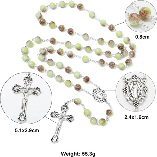 Vista 84 de KOMI Rosario de cuentas católicas para mujer, collar de cuentas de rosario con cruz de crucifijo, perlas de cristal, rosario, rosarios, católicos