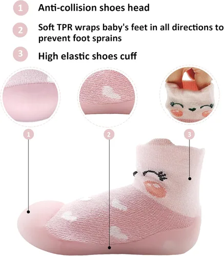 Vista 3 de Zapatos de calcetín para niña, suela de goma, antideslizantes, para interiores, zapatos de piso para primeros pasos, suela suave, antideslizante