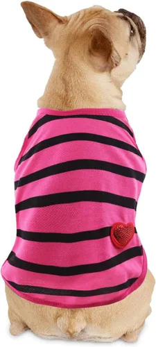 Vista 6 de Ropa para Bulldog Francés Camiseta para Perros Pequeños Camiseta de Verano a Rayas para Cachorros, XS, Azul