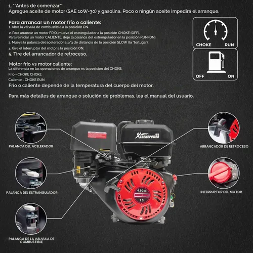 Vista 6 de XtremepowerUS Motor de gas de arranque de retroceso de 15.0HP 420cc, motor multiuso, divisor de troncos Go Kart, eje horizontal, motor de gas OHV