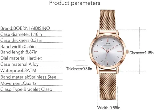 Vista 7 de Reloj de pulsera de malla de acero inoxidable para mujer, reloj de pulsera de cuarzo para mujer, impermeable, diseño único, Relogio Feminino
