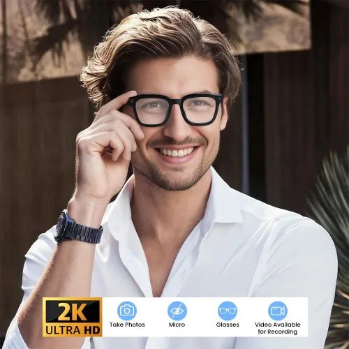 Vista 2 de Lentes inteligentes, lentes inteligentes Ai-Glasses para exteriores, traducción de grabación, gafas de sol Bluetooth, protección UV, 8 MP HD, lentes