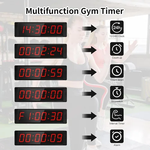 Vista 3 de Temporizador de gimnasio portátil con botón de inicio/parada, cronómetro, temporizador de cuenta regresiva, control remoto, reloj de pared digital