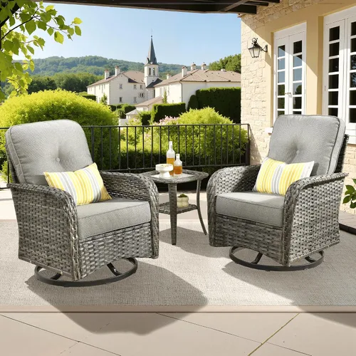 Vista 37 de ovios - Juego de muebles de patio de 2 piezas, sofá de mimbre para exteriores con sillas, silla de ratán con respaldo alto con cómodos cojines