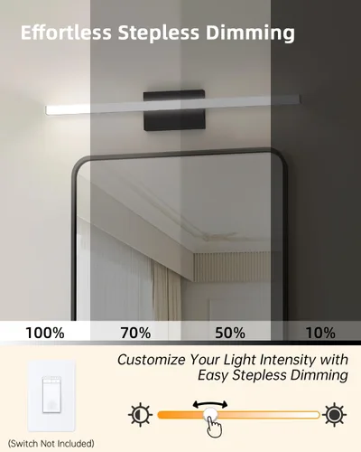 Vista 4 de Barra de luz LED moderna para tocador de baño, 30 pulgadas, 28 W, 2400 lúmenes, 5CCT, regulable, lámpara de baño negra e iluminación de espejo