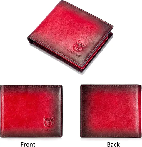 Vista 82 de LUKZIJAES Billetera de cuero genuino para hombre, con bloqueo RFID, delgada, plegable, bolsillo frontal, #3-Café, Vintage