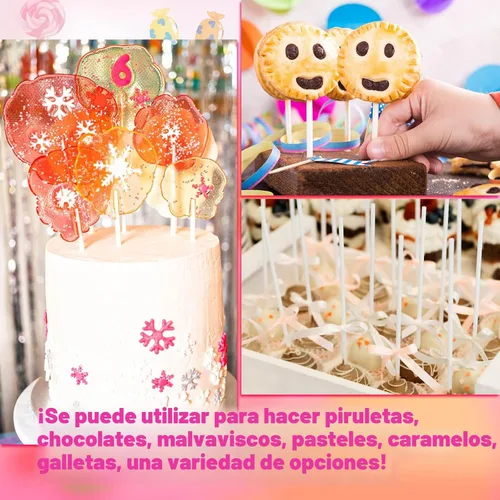 Vista 5 de 300 piezas de palitos para pastel pop y envolturas, palitos para pastel pop de 15 cm con lazos para caramelos, chocolates, galletas y dulces