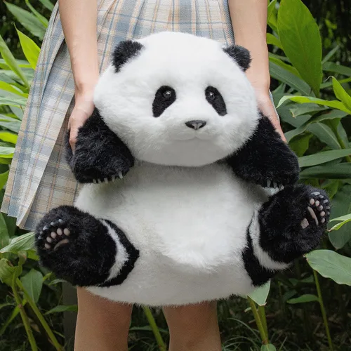 Vista 6 de Chongker Peluche de panda con peso, peluche de panda para compañero "HeHua", peluche grande gigante realista hecho a mano, 4.6 libras, 16.5