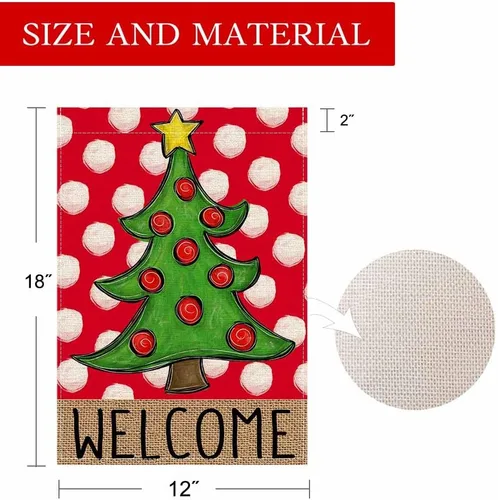 Vista 6 de PANDICORN Bandera de Jardín Feliz Navidad 12x18 Pulgadas Doble Cara, Bienvenida Árbol de Navidad Lunares Rojo Invierno Vacaciones Patio Arpillera