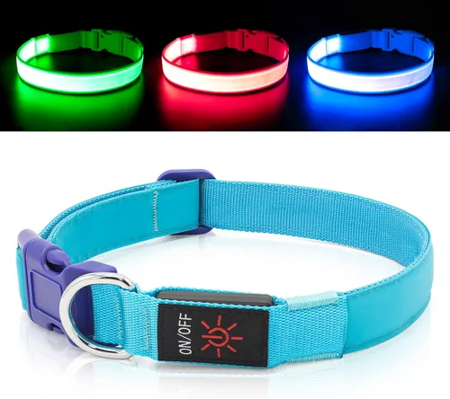Vista 8 de Collar de perro con luz LED, recargable por USB, tamaño ajustable, correas de nailon TPU resistentes, collares básicos de seguridad para perros