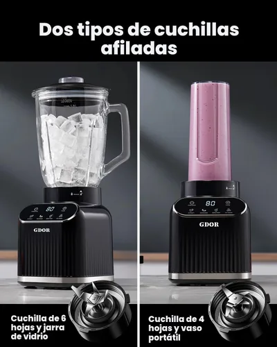 Vista 5 de GDOR Licuadora profesional de 1200 W con 5 programas inteligentes Licuadora de encimera de alta velocidad para batidos y batidos, tarro de vidrio