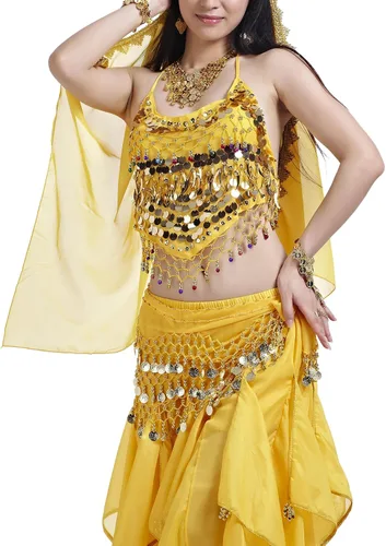 Vista 4 de Bellylady Gold Coins - Bufanda de cadera para danza del vientre, cinturón de baile al por mayor y pulsera gitana