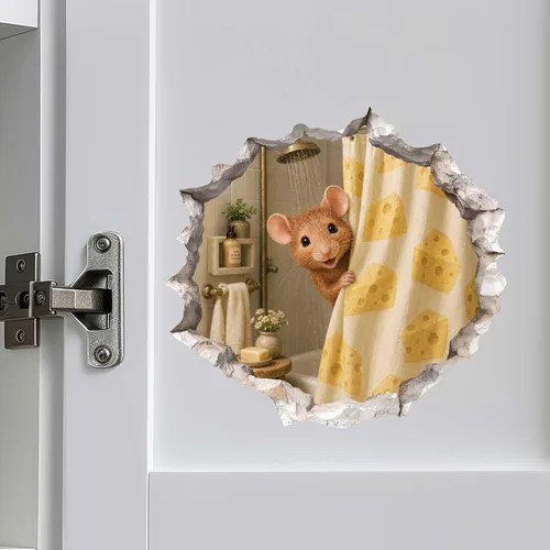 Vista 2 de Calcomanía de pared para mouse de ducha, adhesivo de pared con efecto 3D