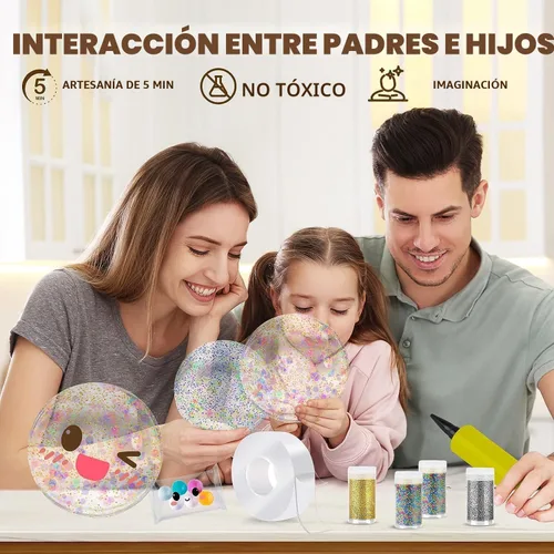 Vista 6 de Kit de burbujas de nano cinta, versión de globo de agua con cinta de doble cara de 9.8 pies y juguete de jeringa, kit de manualidades para niños