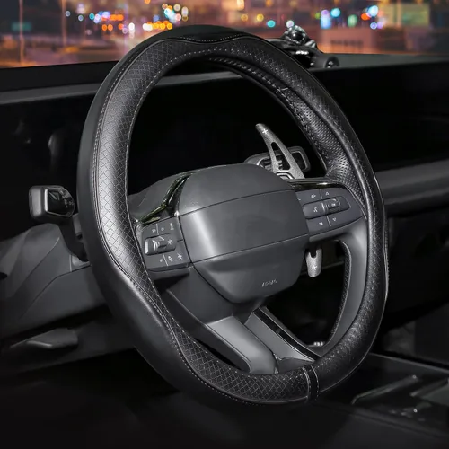 Vista 2 de Rueesh - Funda universal para volante (piel de microfibra, para 14.5-15 pulgadas) Funda antideslizante para volante de automóvil para mujeres