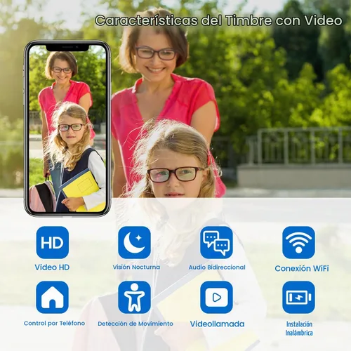 Vista 2 de Cámara de timbre de video 2K inalámbrica con visión de cuerpo completo y detección de inteligencia artificial, visión nocturna, alertas
