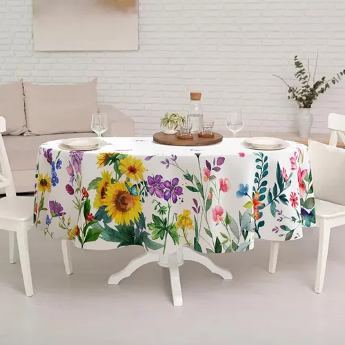 Vista 6 de Yighty Mantel ovalado de primavera y verano de 54 x 72 pulgadas, mantel de acuarela floral de primavera, mantel impermeable resistente a