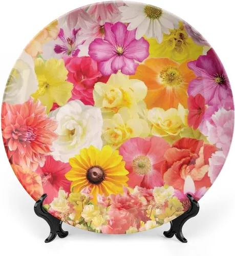 Vista 8 de XISUNYA Plato decorativo de 6 pulgadas, porcelana redonda de mandala dorada, plato de exhibición de estampado floral indio oriental para mesa