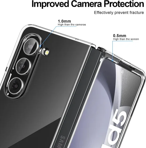 Vista 3 de Foluu Funda transparente para Samsung Galaxy Z Fold 5 con protector de pantalla frontal integrado, resistente a los arañazos, carcasa protectora