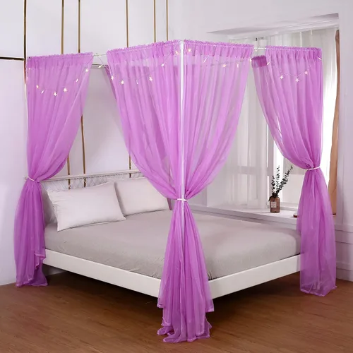 Vista 18 de Akiky Cortinas de Cama con Luces con Postes en las 4 Esquinas para Adultos y Niñas, Cortinas de Cama Arcoíris con Malla - 8 Paneles