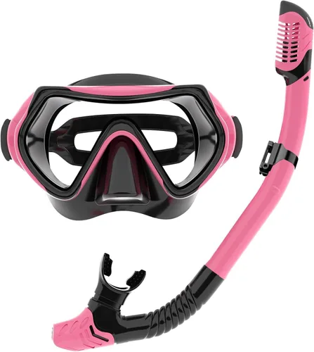 Vista 19 de Equipo de esnórquel para adultos, juego de máscara de esnórquel JRing con vidrio templado de 180 grados, gafas antivaho para buceo, esnórquel