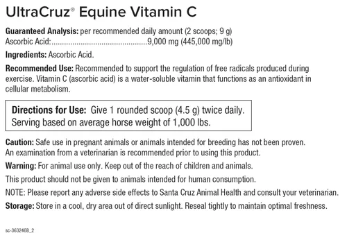 Vista 3 de UltraCruz Suplemento equino de vitamina C para caballos, 1 libra, polvo (suministro para 50 días)