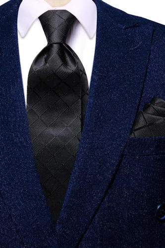 Vista 217 de Hi-Tie Corbata clásica de cachemira para hombre con pañuelo y gemelos a cuadros