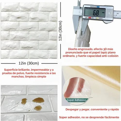 Vista 5 de Paneles de Pared 3D Despegar y Pegar 11PCS Papel Tapiz de Ladrillo de Espuma Blanca para Dormitorio Panel de Pared de Piedra Falsa Autoadhesivo