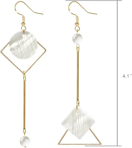Vista 2 de Aretes de concha de asimetría boho para mujer, aretes abstractos geométricos de moda, aretes minimalistas de gancho