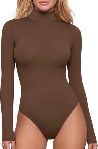 Vista 9 de Body MANGOPOP para mujer, con cuello alto falso de estilo tortuga, con manga larga 02 Manga Larga Borgoña (Forro Polar)