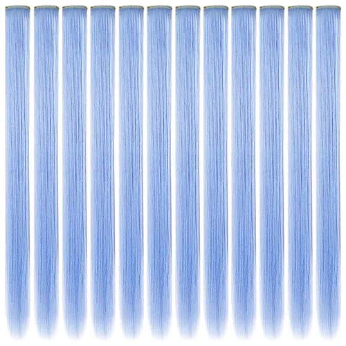 Vista 19 de 12 extensiones de cabello de colores rectas de 20 pulgadas, extensiones de cabello sintético con clip, color arcoíris, con reflejos, para fiesta