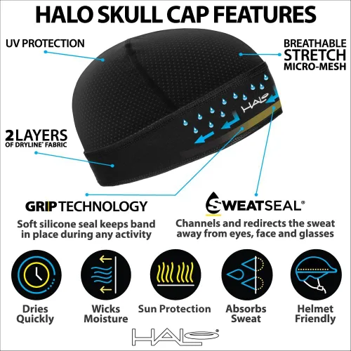 Vista 2 de Halo Headband Skull Cap - The Ultimate Sweat Diverting, Absorbent, Lightweight, High Performance Skull Cap