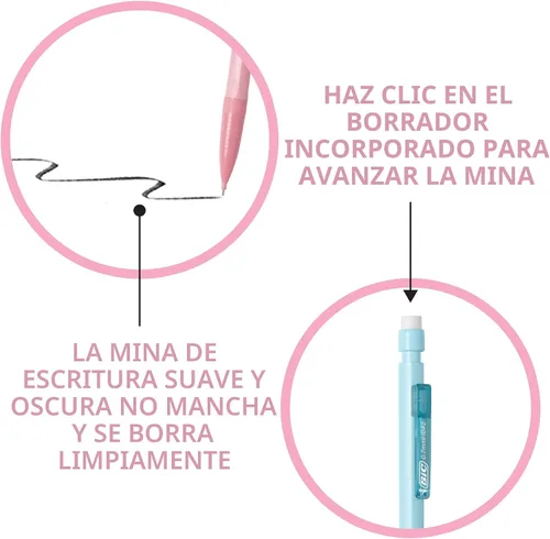 Vista 7 de BIC Lápices mecánicos de color pastel extra suave, punta media, 0.03 in, 24