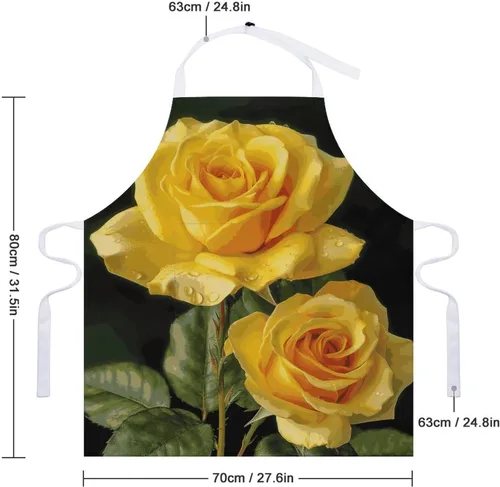 Vista 2 de MUSM Yellow Rose Apron，Classic Vintage Funny with Pockets Aprons,Adjustable Bib Waterdrop Resistant for Kitchen Cooking Restaurant BBQ Painting